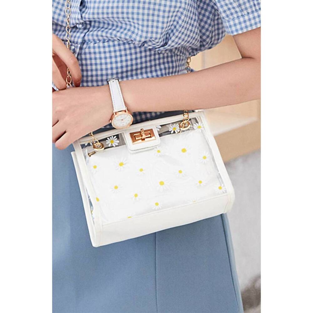 NEW ACCITY daisy floral transparent mini crossbody bag in white